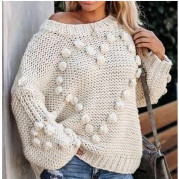 New Vici Pom Pom Oversized Soft Bobble Knit Sweater SZ S-XL - Picture 2 of 10